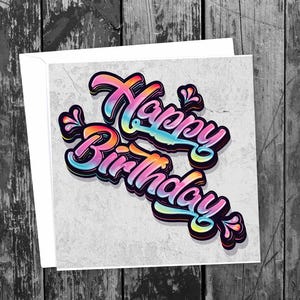 Tarjeta de feliz cumpleaños estilo grafiti / Ideal para niños mayores / Adolescentes / Hijos / Hijas adolescentes / Impresión de alta calidad