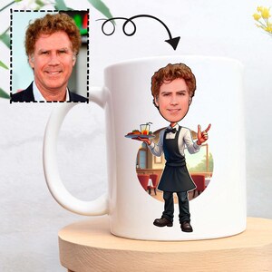Personalized Waiter Mug: Custom Caricature Coffee Cup - Restaurant Server Gift