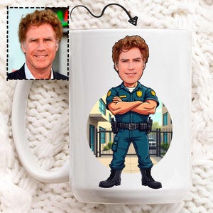 Custom Security Guard Coffee Mug with Caricature from Photo - Funny & Unique Gift, Security Gift for Men, Security Officer Gift