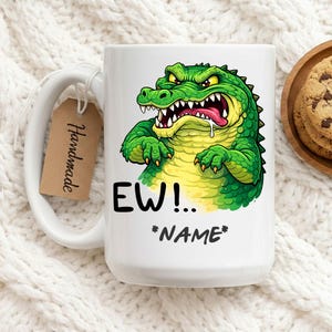 Funny Angry Crocodile Mug with Name | "EW!" Sarcastic Coffee Cup | Personalized Gift for Alligator & Reptile Lovers