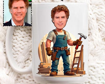 Gepersonaliseerde houtbewerkermok – gepersonaliseerde karikatuur koffiekop cadeau