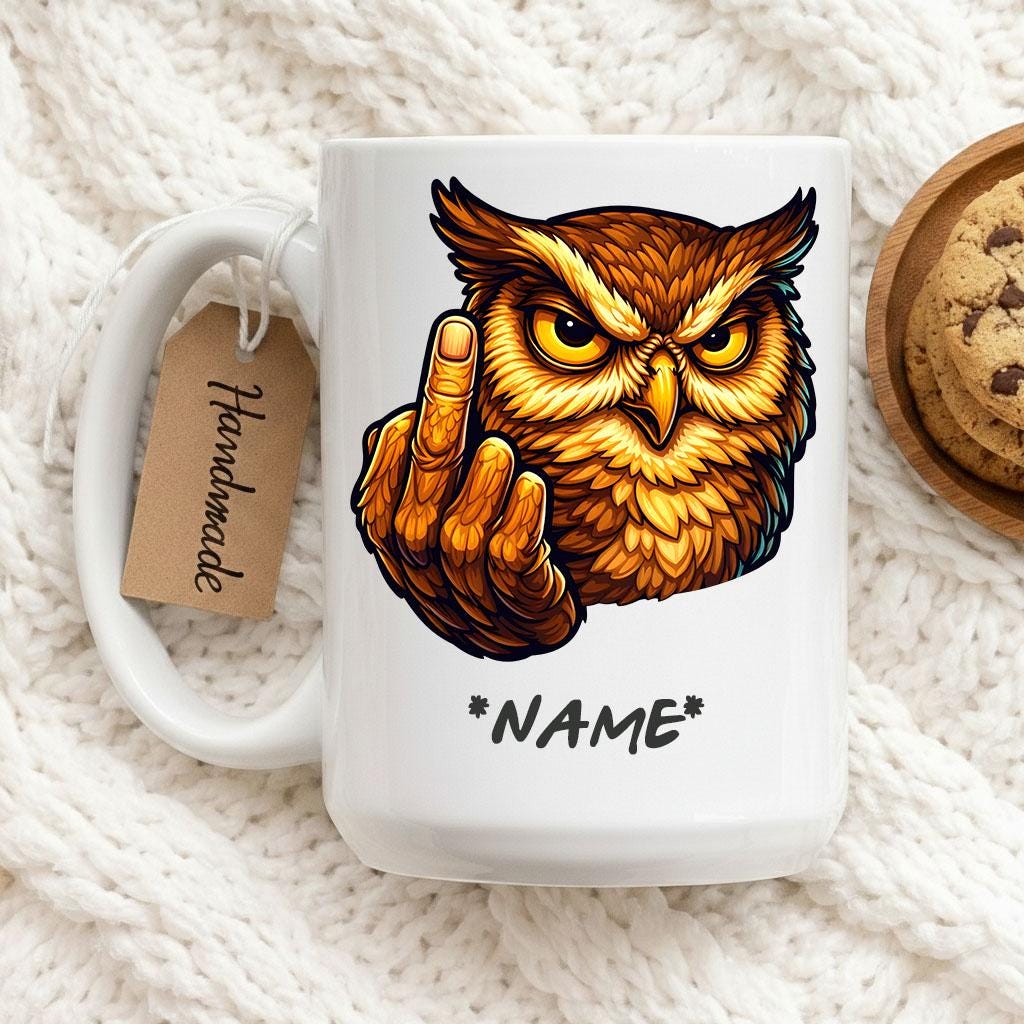 Funny Owl Mug, Sarcastic Animal Mug, Angry Owl Coffee Mug, Dark Humor Mug, Funny Gift for Friend, At