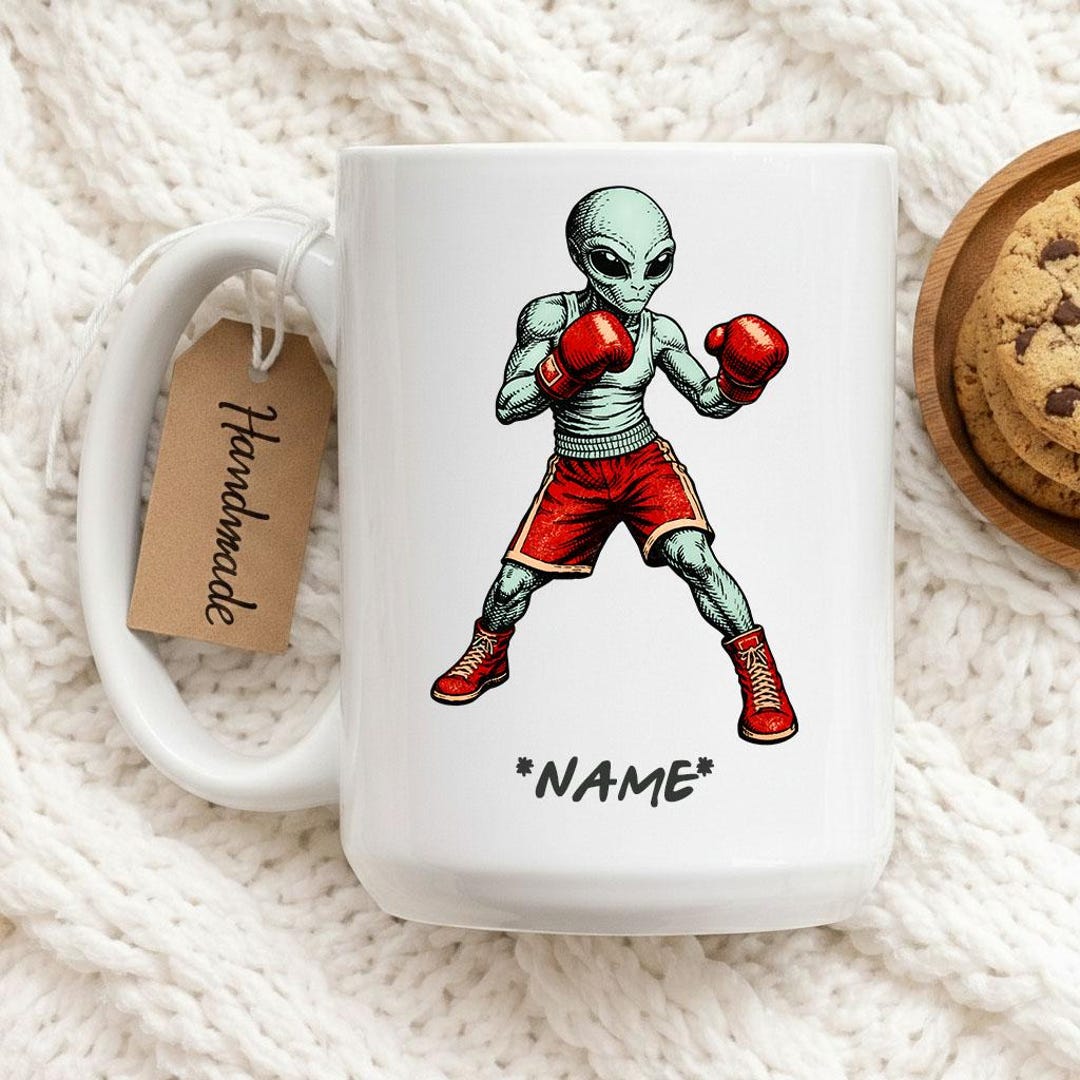 Funny Alien Boxer Mug, Boxing Alien Coffee Mug, Sci Fi Mug, UFO Lover ...