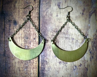 Medium Brass Crescent Moon Earrings - unique - witchy - goddess - jewelry - vulture culture - serpentinecreative - seattle - handmade - gift