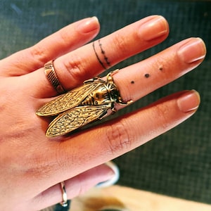 ADJUSTABLE Large Brass Cicada Ring - all sizes - bug - serpentinecreative - unique - oddity - oddities - jewelry - witchy - wings - stamping