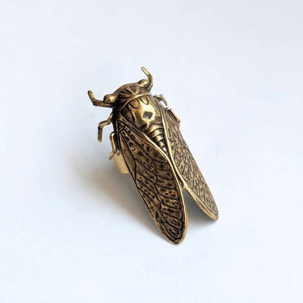 Large Brass Cicada Adjustable Ring - unique - witchy - handmade - bug - beetle - vulture culture - goth - serpentinecreative - jewelry