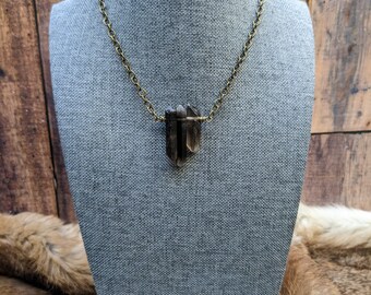 Raw Smoky Quartz Crystal Point Necklace -