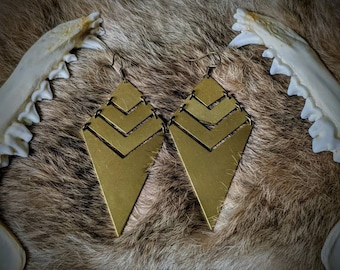 Large Brass Chevron Earrings - jewelry - handmade - unique - serpentinecreative- goddess - seattle - statement - gift