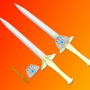 Digital Download Azrael&#39;s Blade | Lucifer Flaming Sword | Unique x3 Part Design | Wall Mount or Plinth Available | By Collins Creations 3D