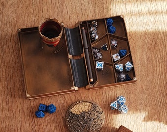 Dice Storage Box, Dice Tome, Rolling Tray and Dice Tower &quot;Artificer Theme&quot; | TTRPG | D&D | By Collins Creations 3D