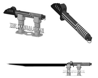 Pobierz cyfrowo Darksaber (wersja zaktualizowana) | Boba Fett | The Mandalorian | Funkcja podświetlenia i cokół | Autor: Collins Creations 3D