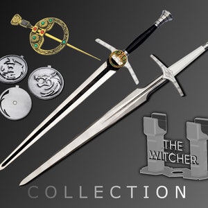 Digital Download The Witcher Bundle | Steel And Silver Swords, Witcher&#39;s Scabbard, Renfri&#39;s Brooch, Witcher Medallion/Fridge Magnet