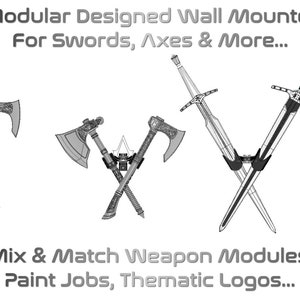 Modular Sword & Axe Wall Mounters | Single OR Double Versions Available | Pick Your Display Options From Your Favourite Interests |
