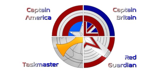 Digital Download Marvel Shields | Captain America | Taskmaster | Red Guardian | Captain Britain | Wall Mounter Included | By CC3D