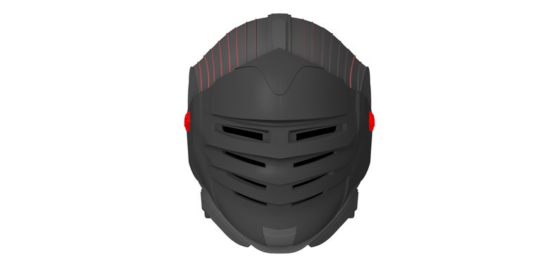 May include: A black helmet with red accents and a detailed design. The helmet has a visor with a grid pattern.