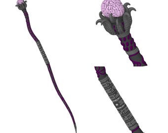 Mind flayer Themed Quarterstaff | Quarterstaff Cosplay Prop | Fantasy Prop | By Collins Creations 3D