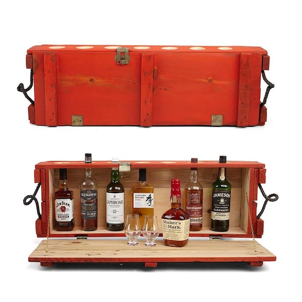 Home Mini Bar – Orange - Murphy bar, Whiskey Storage, Liquor Cabinet from ammo box, Home Decor - Serving nook