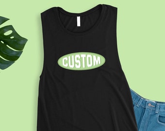 W O M E N S | Custom Emblem College Womens Muscle Tops, Customized T-Shirt, Collegiate Emblem College Women Muscle Tee