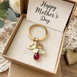 Mothers day gift Personalized Birthstone Keychain /Necklace for Mom, Grandma – Initial Charm Jewelry