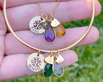 Personalized mothers day gift For Mom From Daughter Birthstone Bracelet birthday Gift Family Tree Jewelry Grandma Gift nana gift necklace
