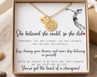 Personalized Volleyball Necklace, Custom Number Charm, Inspirational Quote Gift -SHE BELIEVE SHE could