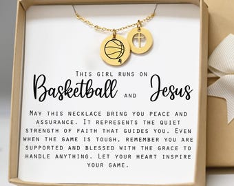 Christian CROSS necklace Basketball gift  necklace jewelry Basketball coach gift faith based gifts team gifts for players -Basketball& Jesus
