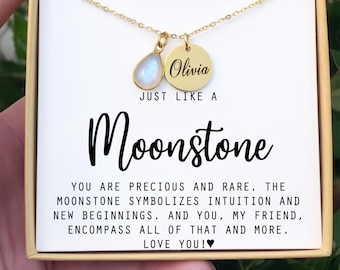 gift for mom  - Moonstone  Genuine Moonstone Necklace Personalized June Birthstone  Birthday Gifts Dainty Necklaces for Women