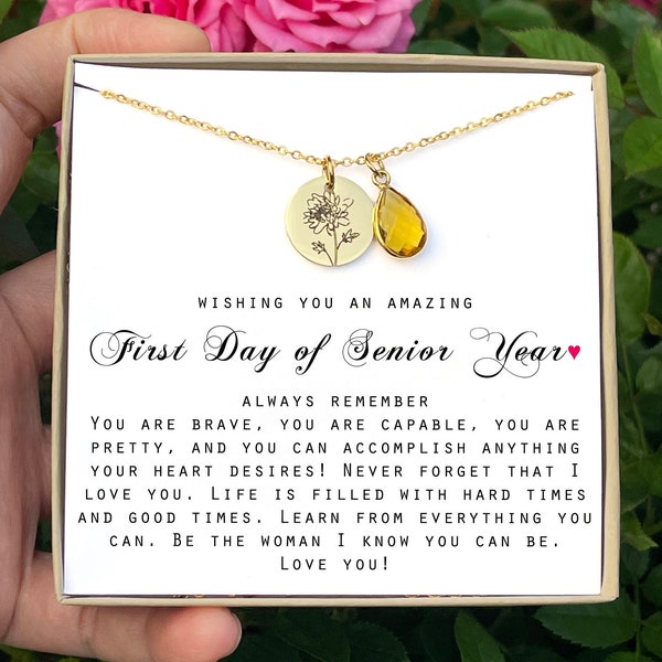 Senior Year Necklace – Personalized Birthstone Disc Charm, Class of 2026-2027