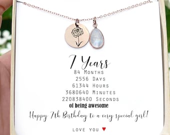 Initial 7th Birthday Girl Gift, 7th Birthday Necklace Gift, 7th