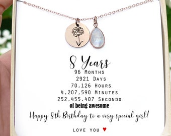 8th Birthday, 8th Birthday Gift, 8th Birthday Girl Gifts, 8th Birthday  Necklace, Gifts for 8 years