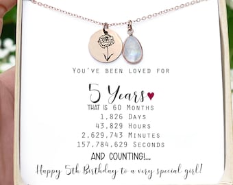 5th birthday gift Happy 5th birthday necklace with birthstone for girl Personalized birthday gift for kids granddaughter step daughter niece