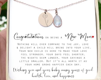New Mom Gift Jewelry First Time Mom Gift for first Mother's day Gift for New Mom Necklace Birthstone mommy Gift Baby Name Birth Date Push