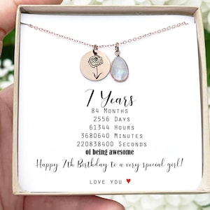 7th birthday gift Seventh birthday necklace  birthstone for girl Personalized birthday gifts for kids granddaughter step daughter niece TH