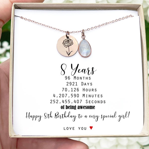 Personalized gifts Happy 8th Birthday Necklace Gift for 8 Year Old Birthday Girl Custom Birthday Gift for Daughter's 8th Birthday Eighth