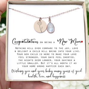 New Mom Gift Jewelry First Time Mom Gift for first Mother&#39;s day Gift for New Mom Necklace Birthstone mommy Gift Baby Name Birth Date Push