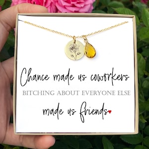 Birthstone Bestie Necklace: Engraved Disc, Coworker Gift