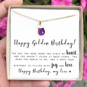 Golden Birthday Gift Personalized February birthstone Necklace Custom Happy Golden Birthday Gift for her women girl sister daughter friend