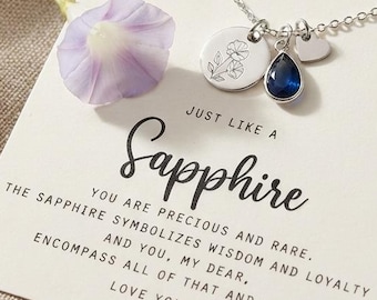 Sapphire Birthstone Necklace: Custom Initial Charm, Personalized Jewelry