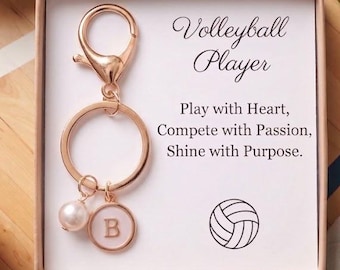 Personalized Volleyball PLAYER Keychain with Initial  Pearl,  Volleyball ,  Sports Jewelry, Senior Night Gift MOP