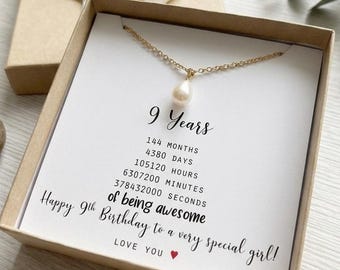 Personalized Birthstone Necklace, 9th Birthday Gift for Girl ,fresh water pearl TH