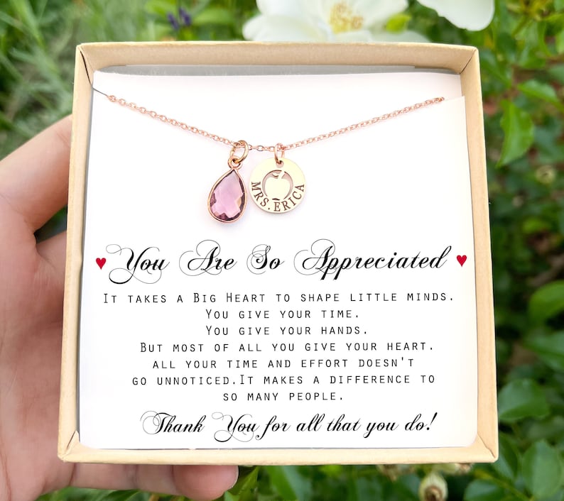 Personalized Preschool Teacher Gift for Pre-K Teacher Appreciation Gift Thank You Teacher Gift Necklace Minimalist Jewelry Gift apple image 6