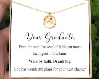Graduation Mustard Seed Necklace – Mountain Charm, Inspirational Gift