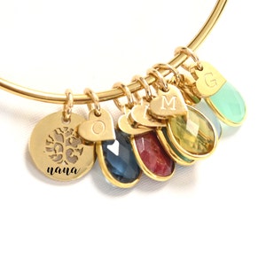 Birthstone bracelet for women personalized gifts for mom birthstone mom jewelry charm bangle handmade jewelry birthday gift