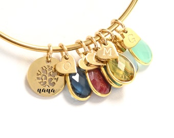 Birthstone bracelet for women personalized gifts for mom birthstone mom jewelry charm bangle handmade jewelry birthday gift