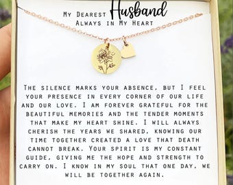 Loss of Husband Memorial gift  Sorry for your loss of Spouse of loved one condolence gift Mourning Jewelry personalized flower Christmas