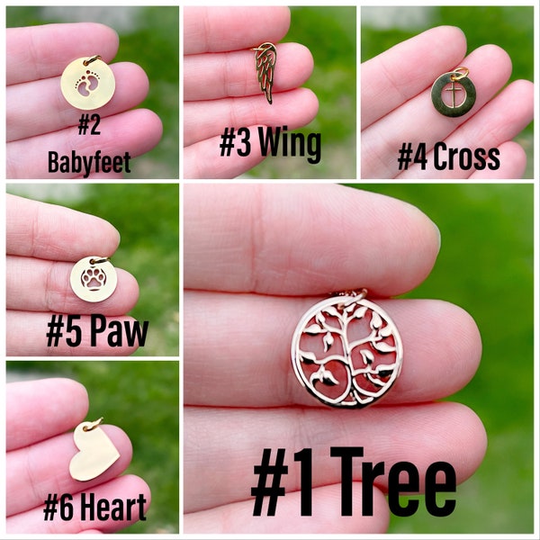 Add on charm for your necklace /bracelet , birthday, wing, cross, baby feet, paw, heart, tree of life charm