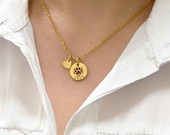 Dog Mom gift Pet Jewelry Puppy Love Paw Necklace Personalized Pet Necklace Tiny Rose Gold Disc Personalized Pet Jewelry Christmas gift gifts