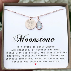 Mother&#39;s day gift for mom  - Moonstone  Genuine Moonstone Necklace Personalized June Birthstone  Birthday Gifts Dainty Necklaces for Women