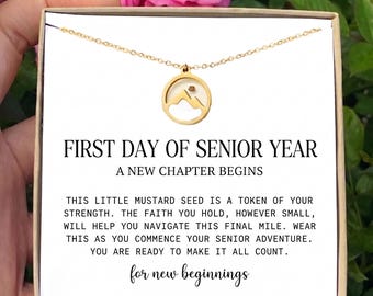 Mustard Seed Mountain Necklace, Senior Year Gift, Christian Faith Jewelry, Gold