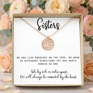 Personalized Sisters Necklace, Tree Charm with Birthstone Options,  Waterproof Anti-Tarnish